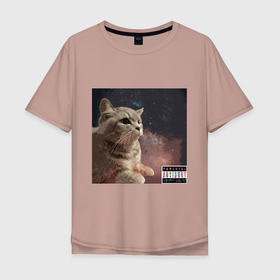 Мужская футболка хлопок Oversize с принтом Miska In The Space в Курске, 100% хлопок | свободный крой, круглый ворот, “спинка” длиннее передней части | животные | космос | кошки | мишка кот | пушистик | туманность | фантазия