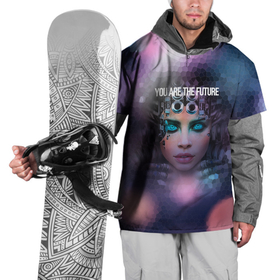 Накидка на куртку 3D с принтом You are the future , 100% полиэстер |  | арт | будущее | кибер | космос | панк | фиолет | череп