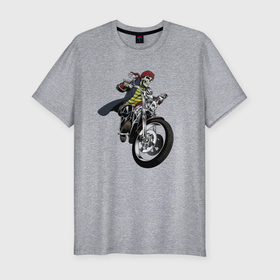 Мужская футболка хлопок Slim с принтом Крутой байкер в Санкт-Петербурге, 92% хлопок, 8% лайкра | приталенный силуэт, круглый вырез ворота, длина до линии бедра, короткий рукав | hype | motorcycle | skull | speed | мотоцикл | скорость | хайп | череп