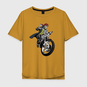 Мужская футболка хлопок Oversize с принтом Крутой байкер в Санкт-Петербурге, 100% хлопок | свободный крой, круглый ворот, “спинка” длиннее передней части | hype | motorcycle | skull | speed | мотоцикл | скорость | хайп | череп