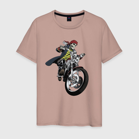 Мужская футболка хлопок с принтом Крутой байкер в Санкт-Петербурге, 100% хлопок | прямой крой, круглый вырез горловины, длина до линии бедер, слегка спущенное плечо. | Тематика изображения на принте: hype | motorcycle | skull | speed | мотоцикл | скорость | хайп | череп