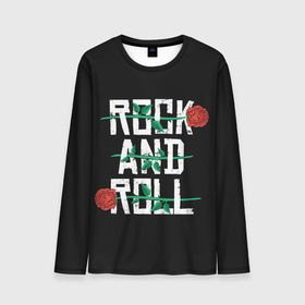 Мужской лонгслив 3D с принтом ROCK AND ROLL (розы) в Петрозаводске, 100% полиэстер | длинные рукава, круглый вырез горловины, полуприлегающий силуэт | anarchy | garage rock | grunge | hard rock | heavy metal | metal | music | punk rock | punks not dead | rock music | rocker | rocknroll | thrash metal | анархия | гаражный рок | гитара | гранж | металл | музыка | панк рок | рок музыка | рок н ролл | рокер