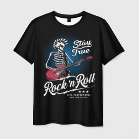 Мужская футболка 3D с принтом Rock n Roll Punk в Санкт-Петербурге, 100% полиэфир | прямой крой, круглый вырез горловины, длина до линии бедер | dead kennedys | exploited | fpg | punks not dead | анархия | гаражный рок | гитара | гражданская оборона | гранж | ирокез | король и шут | металл | музыка | наив | панк рок | пурген | рок музыка | рокер | рокнролл