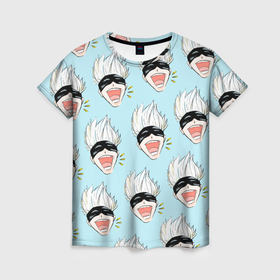 Женская футболка 3D с принтом Узор с Сатору в Новосибирске, 100% полиэфир ( синтетическое хлопкоподобное полотно) | прямой крой, круглый вырез горловины, длина до линии бедер | anime | jujutsu kaisen 0 | аниме | анимэ | магическая битва 0 | сатору гёдзё