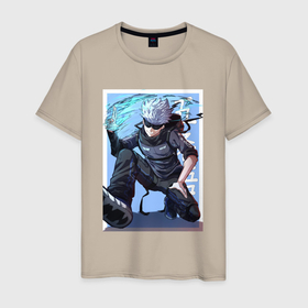 Мужская футболка хлопок с принтом Сатору art в Белгороде, 100% хлопок | прямой крой, круглый вырез горловины, длина до линии бедер, слегка спущенное плечо. | anime | jujutsu kaisen 0 | аниме | анимэ | магическая битва 0 | сатору гёдзё