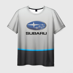 Мужская футболка 3D с принтом Subaru Неоновая полоса. в Новосибирске, 100% полиэфир | прямой крой, круглый вырез горловины, длина до линии бедер | auto | subaru | авто | автомобиль | бренд | марка | машины | субару