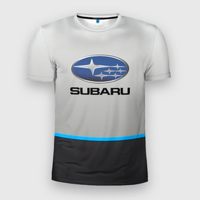 Мужская футболка 3D Slim с принтом Subaru Неоновая полоса. в Новосибирске, 100% полиэстер с улучшенными характеристиками | приталенный силуэт, круглая горловина, широкие плечи, сужается к линии бедра | auto | subaru | авто | автомобиль | бренд | марка | машины | субару