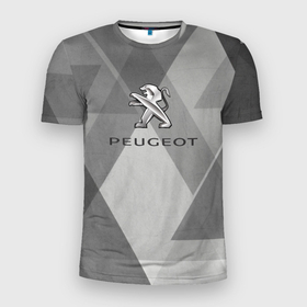 Мужская футболка 3D Slim с принтом Peugeot много оттенков серого в Белгороде, 100% полиэстер с улучшенными характеристиками | приталенный силуэт, круглая горловина, широкие плечи, сужается к линии бедра | Тематика изображения на принте: auto | peugeot | авто | автомобиль | бренд | марка | машины | пежо