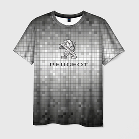 Мужская футболка 3D с принтом Peugeot серая мозаика в Курске, 100% полиэфир | прямой крой, круглый вырез горловины, длина до линии бедер | Тематика изображения на принте: auto | peugeot | авто | автомобиль | бренд | марка | машины | пежо