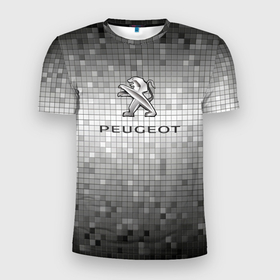 Мужская футболка 3D Slim с принтом Peugeot серая мозаика в Екатеринбурге, 100% полиэстер с улучшенными характеристиками | приталенный силуэт, круглая горловина, широкие плечи, сужается к линии бедра | auto | peugeot | авто | автомобиль | бренд | марка | машины | пежо