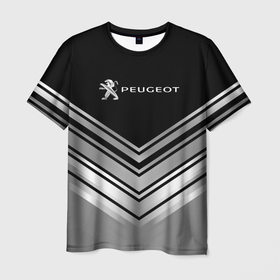Мужская футболка 3D с принтом Peugeot серая геометрия в Белгороде, 100% полиэфир | прямой крой, круглый вырез горловины, длина до линии бедер | Тематика изображения на принте: auto | peugeot | авто | автомобиль | бренд | марка | машины | пежо