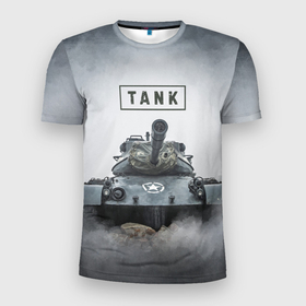 Мужская футболка 3D Slim с принтом TANK. в Тюмени, 100% полиэстер с улучшенными характеристиками | приталенный силуэт, круглая горловина, широкие плечи, сужается к линии бедра | 23 февраля | army | military | soldier | армия | военные | военый | войска | день защитника отечества | милитари | солдат | солдаты | спецназ | танк | танки | танковые войска | танковые оружие