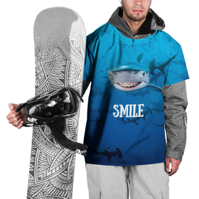 Накидка на куртку 3D с принтом акула смайл в Кировске, 100% полиэстер |  | акула | арт | лето | море | рыбы | синий | улыбка