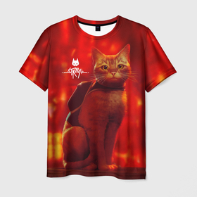 Мужская футболка 3D с принтом The Stray   Кот бродяга в огненных тонах в Тюмени, 100% полиэфир | прямой крой, круглый вырез горловины, длина до линии бедер | b 12 | cat | kitty | stray | б 12 | бродяга | бэ 12 | кот | стрей | стрэй
