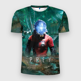 Мужская футболка 3D Slim с принтом Prey (game) в Белгороде, 100% полиэстер с улучшенными характеристиками | приталенный силуэт, круглая горловина, широкие плечи, сужается к линии бедра | horror | prey | space | космический корабль | космос | прей | прэй | страшная игра | ужастик | шутер