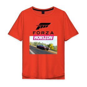 Мужская футболка хлопок Oversize с принтом Forza Horizon 5 Plymouth Barracuda в Тюмени, 100% хлопок | свободный крой, круглый ворот, “спинка” длиннее передней части | auto | autosport | cars | cuda | forza | game | horizon | plymouth | авто | гонки | спорт