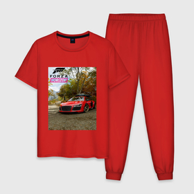 Мужская пижама хлопок с принтом Forza Horizon 5 AUDI в Новосибирске, 100% хлопок | брюки и футболка прямого кроя, без карманов, на брюках мягкая резинка на поясе и по низу штанин
 | audi | auto | autosport | cars | forza | game | horizon | sportcar | авто | игра | спорт