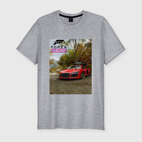 Мужская футболка хлопок Slim с принтом Forza Horizon 5 AUDI в Тюмени, 92% хлопок, 8% лайкра | приталенный силуэт, круглый вырез ворота, длина до линии бедра, короткий рукав | audi | auto | autosport | cars | forza | game | horizon | sportcar | авто | игра | спорт