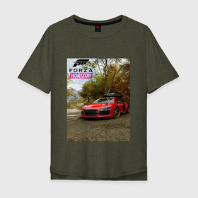 Мужская футболка хлопок Oversize с принтом Forza Horizon 5 AUDI в Тюмени, 100% хлопок | свободный крой, круглый ворот, “спинка” длиннее передней части | audi | auto | autosport | cars | forza | game | horizon | sportcar | авто | игра | спорт