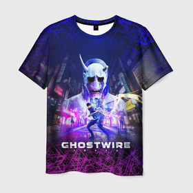Мужская футболка 3D с принтом GhostWire: Tokyo в Екатеринбурге, 100% полиэфир | прямой крой, круглый вырез горловины, длина до линии бедер | akito | ghost | tokyo | wire | акито | призрак | токио | хоррор