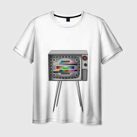 Мужская футболка 3D с принтом Старый телевизор 2.0 в Новосибирске, 100% полиэфир | прямой крой, круглый вырез горловины, длина до линии бедер | Тематика изображения на принте: crt | кинескоп | ламповый | ретро | телевизор