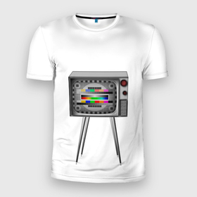 Мужская футболка 3D Slim с принтом Старый телевизор 2.0 в Петрозаводске, 100% полиэстер с улучшенными характеристиками | приталенный силуэт, круглая горловина, широкие плечи, сужается к линии бедра | crt | кинескоп | ламповый | ретро | телевизор
