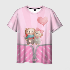 Мужская футболка 3D с принтом Мишки на молнии 14 февраля в Белгороде, 100% полиэфир | прямой крой, круглый вырез горловины, длина до линии бедер | 14 февраля | iloveyou | love | влюбленным | день влюбленных | люблю | люблютебя | любовь | милая | милота | милый | нежность | признанеивлюбвю | признание | сердечко | сердце