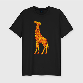Мужская футболка хлопок Slim с принтом Лиственный жираф в Кировске, 92% хлопок, 8% лайкра | приталенный силуэт, круглый вырез ворота, длина до линии бедра, короткий рукав | Тематика изображения на принте: африка | животное | жираф | листья | осень | саванна