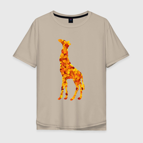 Мужская футболка хлопок Oversize с принтом Лиственный жираф в Кировске, 100% хлопок | свободный крой, круглый ворот, “спинка” длиннее передней части | африка | животное | жираф | листья | осень | саванна