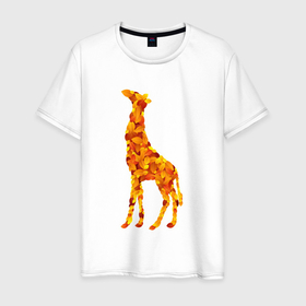 Мужская футболка хлопок с принтом Лиственный жираф в Петрозаводске, 100% хлопок | прямой крой, круглый вырез горловины, длина до линии бедер, слегка спущенное плечо. | африка | животное | жираф | листья | осень | саванна