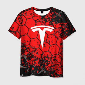 Мужская футболка 3D с принтом Tesla Logo соты. в Санкт-Петербурге, 100% полиэфир | прямой крой, круглый вырез горловины, длина до линии бедер | Тематика изображения на принте: elon mask | tesla | авто | автомобиль | илон | илон маск | маск | тесла