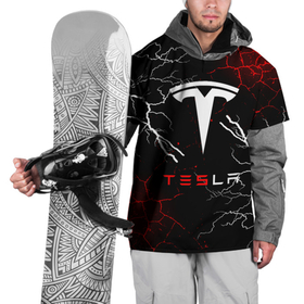 Накидка на куртку 3D с принтом Tesla Трещины с молниями. в Тюмени, 100% полиэстер |  | elon mask | tesla | авто | автомобиль | илон | илон маск | маск | тесла