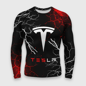 Мужской рашгард 3D с принтом Tesla Трещины с молниями. ,  |  | elon mask | tesla | авто | автомобиль | илон | илон маск | маск | тесла