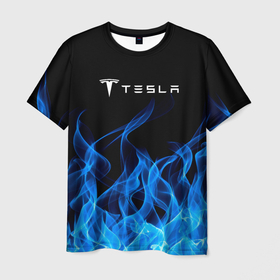 Мужская футболка 3D с принтом Tesla Fire. в Екатеринбурге, 100% полиэфир | прямой крой, круглый вырез горловины, длина до линии бедер | elon mask | tesla | авто | автомобиль | илон | илон маск | маск | тесла