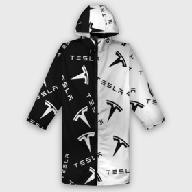 Дождевик унисекс 3D с принтом Tesla Black  White. в городе Новоалтайск,  |  | elon mask | tesla | авто | автомобиль | илон | илон маск | маск | тесла