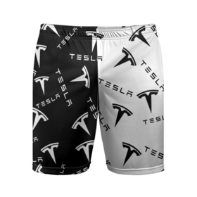 Мужские шорты спортивные с принтом Tesla Black  White. в Тюмени,  |  | elon mask | tesla | авто | автомобиль | илон | илон маск | маск | тесла