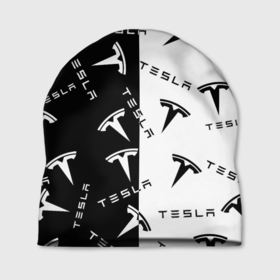 Шапка 3D с принтом Tesla Black  White. в Кировске, 100% полиэстер | универсальный размер, печать по всей поверхности изделия | Тематика изображения на принте: elon mask | tesla | авто | автомобиль | илон | илон маск | маск | тесла