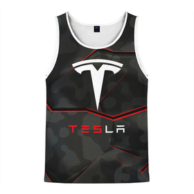 Мужская майка 3D с принтом Tesla Sport Logo. в Курске, 100% полиэстер | круглая горловина, приталенный силуэт, длина до линии бедра. Пройма и горловина окантованы тонкой бейкой | elon mask | tesla | авто | автомобиль | илон | илон маск | маск | тесла