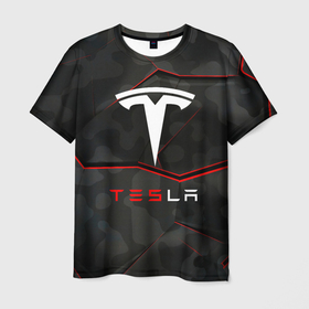 Мужская футболка 3D с принтом Tesla Sport Logo. в Санкт-Петербурге, 100% полиэфир | прямой крой, круглый вырез горловины, длина до линии бедер | elon mask | tesla | авто | автомобиль | илон | илон маск | маск | тесла