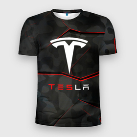 Мужская футболка 3D Slim с принтом Tesla Sport Logo. в Санкт-Петербурге, 100% полиэстер с улучшенными характеристиками | приталенный силуэт, круглая горловина, широкие плечи, сужается к линии бедра | elon mask | tesla | авто | автомобиль | илон | илон маск | маск | тесла
