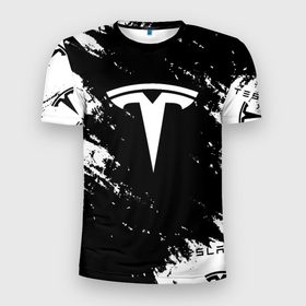 Мужская футболка 3D Slim с принтом Tesla logo texture в Санкт-Петербурге, 100% полиэстер с улучшенными характеристиками | приталенный силуэт, круглая горловина, широкие плечи, сужается к линии бедра | elon mask | tesla | авто | автомобиль | илон | илон маск | маск | тесла