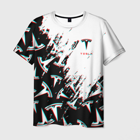 Мужская футболка 3D с принтом Tesla pattern glitch в Тюмени, 100% полиэфир | прямой крой, круглый вырез горловины, длина до линии бедер | elon mask | tesla | авто | автомобиль | илон | илон маск | маск | тесла