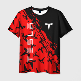 Мужская футболка 3D с принтом Tesla red pattern в Тюмени, 100% полиэфир | прямой крой, круглый вырез горловины, длина до линии бедер | elon mask | tesla | авто | автомобиль | илон | илон маск | маск | тесла