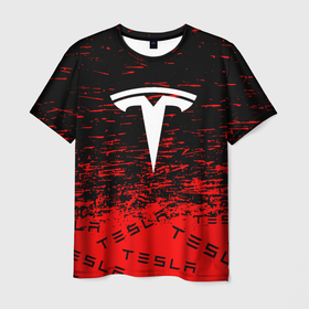 Мужская футболка 3D с принтом Tesla sport red в Санкт-Петербурге, 100% полиэфир | прямой крой, круглый вырез горловины, длина до линии бедер | elon mask | tesla | авто | автомобиль | илон | илон маск | маск | тесла