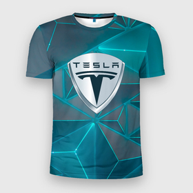 Мужская футболка 3D Slim с принтом Tesla неоновые треугольники в Санкт-Петербурге, 100% полиэстер с улучшенными характеристиками | приталенный силуэт, круглая горловина, широкие плечи, сужается к линии бедра | elon mask | tesla | авто | автомобиль | илон | илон маск | маск | тесла