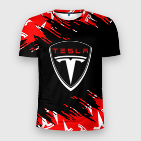 Мужская футболка 3D Slim с принтом [Tesla]   Logo Sport Auto , 100% полиэстер с улучшенными характеристиками | приталенный силуэт, круглая горловина, широкие плечи, сужается к линии бедра | elon mask | tesla | авто | автомобиль | илон | илон маск | маск | тесла