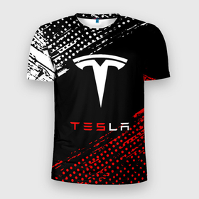 Мужская футболка 3D Slim с принтом [Tesla]   Logo Pattern в Санкт-Петербурге, 100% полиэстер с улучшенными характеристиками | приталенный силуэт, круглая горловина, широкие плечи, сужается к линии бедра | elon mask | tesla | авто | автомобиль | илон | илон маск | маск | тесла