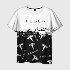 Мужская футболка 3D с принтом [Tesla]   Black  White в Санкт-Петербурге, 100% полиэфир | прямой крой, круглый вырез горловины, длина до линии бедер | elon mask | tesla | авто | автомобиль | илон | илон маск | маск | тесла