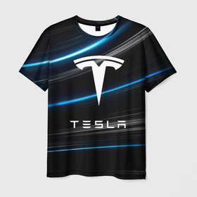 Мужская футболка 3D с принтом [Tesla]   Неоновые полосы в Санкт-Петербурге, 100% полиэфир | прямой крой, круглый вырез горловины, длина до линии бедер | elon mask | tesla | авто | автомобиль | илон | илон маск | маск | тесла