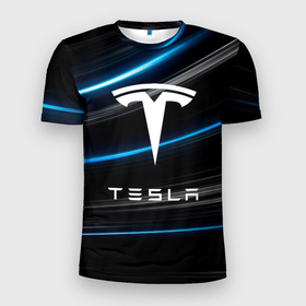 Мужская футболка 3D Slim с принтом [Tesla]   Неоновые полосы в Тюмени, 100% полиэстер с улучшенными характеристиками | приталенный силуэт, круглая горловина, широкие плечи, сужается к линии бедра | elon mask | tesla | авто | автомобиль | илон | илон маск | маск | тесла